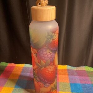 Colorful Fruit-Patterned Water Bottle with Bamboo Lid